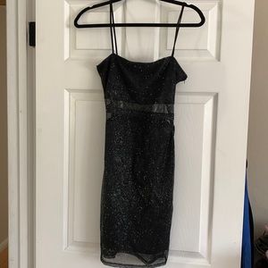 Sparkly spaghetti strap, black dress